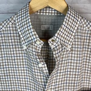 Brunello Cucinelli Brown and White Checkered Shirt